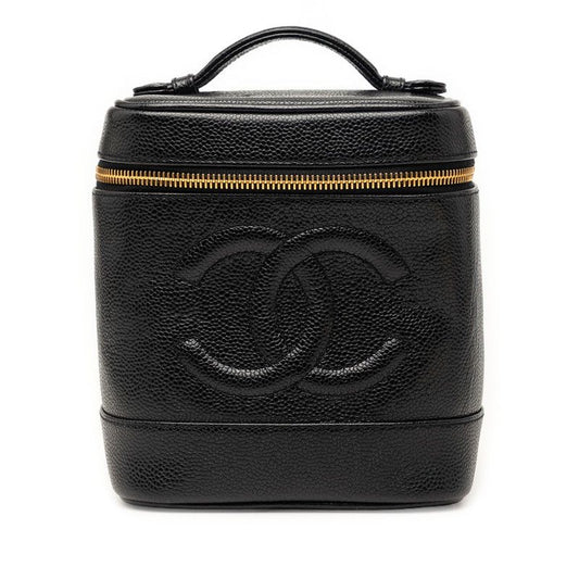 Chanel CC Logo Vanity Bag Handbag Black Caviar Leather