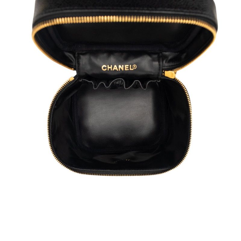 Chanel CC Logo Vanity Bag Handbag Black Caviar Leather — view 4