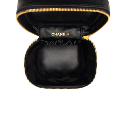 Chanel CC Logo Vanity Bag Handbag Black Caviar Leather — view 4