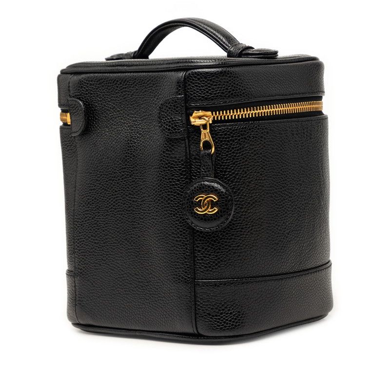 Chanel CC Logo Vanity Bag Handbag Black Caviar Leather — view 2