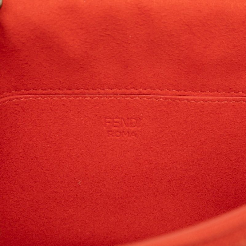 Fendi Zucca Baguette Chain Midi Crossbody Shoulder Bag Red Suede Fabric — view 6