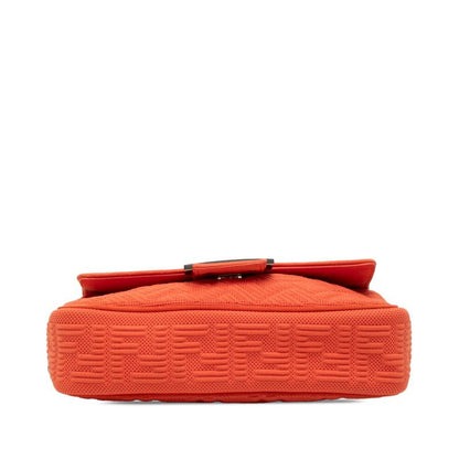 Fendi Zucca Baguette Chain Midi Crossbody Shoulder Bag Red Suede Fabric — view 3