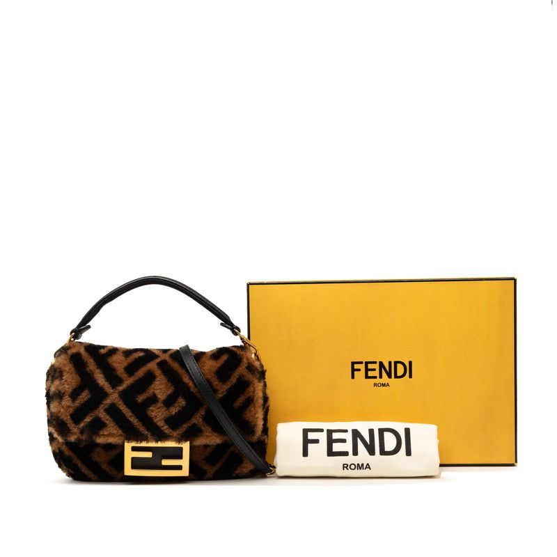 Fendi Zucca Baguette Mini 2-Way Shoulder Bag Brown Shearling Leather — view 7