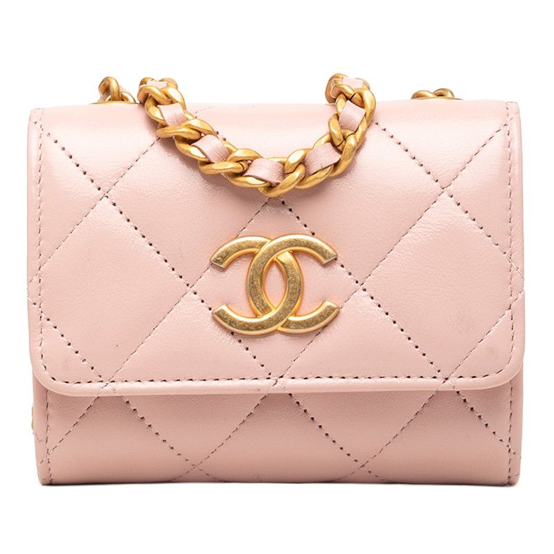 Chanel CC Logo Mini Quilted Crossbody Chain Shoulder Bag Pink Lambskin