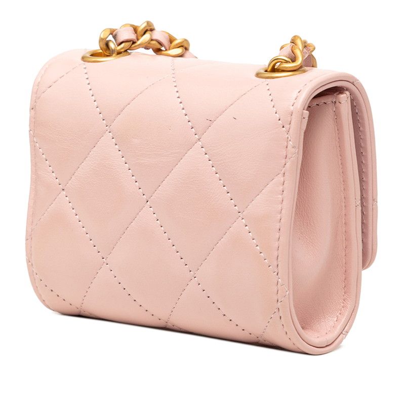 Chanel CC Logo Mini Quilted Crossbody Chain Shoulder Bag Pink Lambskin — view 2