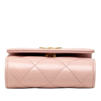 Chanel CC Logo Mini Quilted Crossbody Chain Shoulder Bag Pink Lambskin — view 3