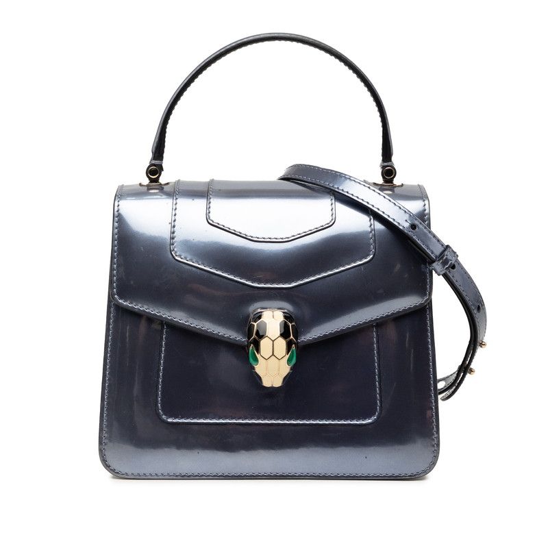 Bvlgari Serpenti Forever Top Handle Chain Shoulder Bag 2-Way Silver Patent