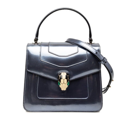 Bvlgari Serpenti Forever Top Handle Chain Shoulder Bag 2-Way Silver Patent