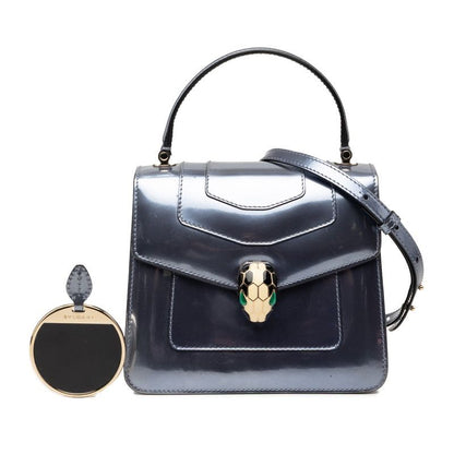 Bvlgari Serpenti Forever Top Handle Chain Shoulder Bag 2-Way Silver Patent — view 6
