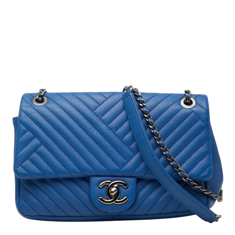 Chanel Chez Blanc Stitch CC Logo Shoulder Bag Blue Leather