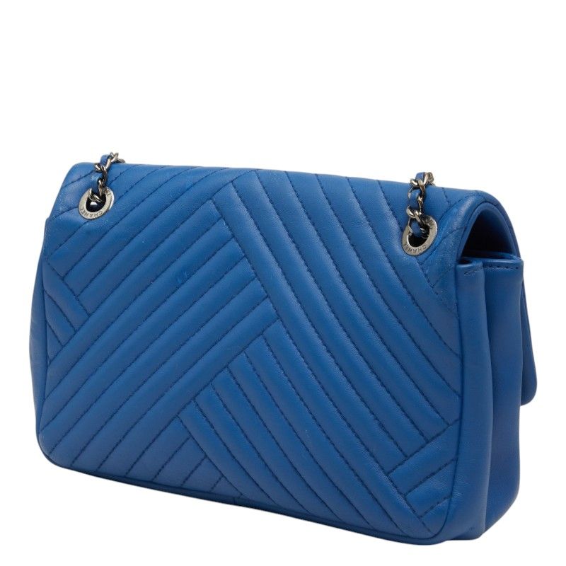 Chanel Chez Blanc Stitch CC Logo Shoulder Bag Blue Leather — view 2