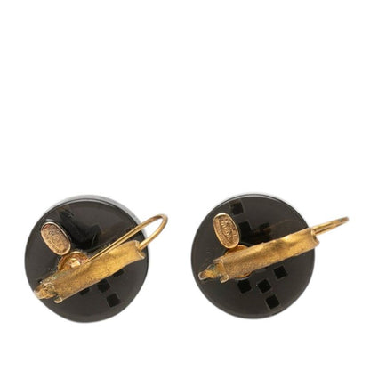 Chanel CC Logo Round Earrings 01 Gold Black Plated Plastic — view 2