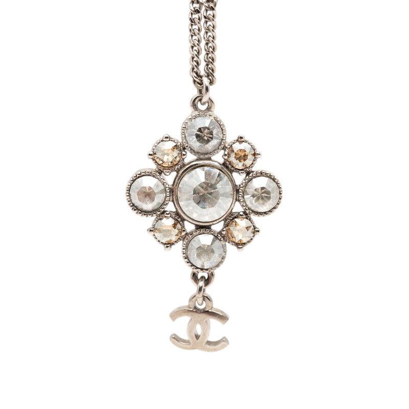 Chanel CC Logo Chain Pendant Silver Metal Rhinestone