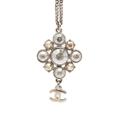 Chanel CC Logo Chain Pendant Silver Metal Rhinestone