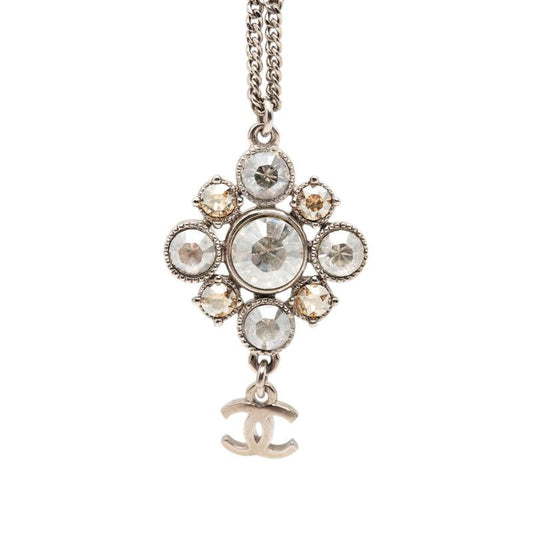 Chanel CC Logo Chain Pendant Silver Metal Rhinestone