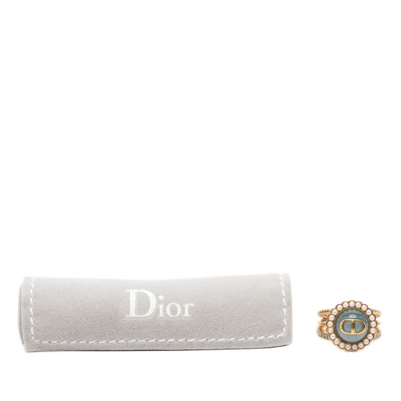 Dior Baroque Ring CD Logo S Gold Plated Rhinestone Faux Pearl — view 5