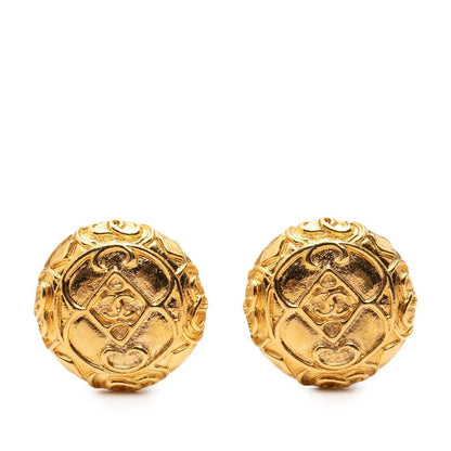 Chanel CC Logo Round Earrings Gold Plated