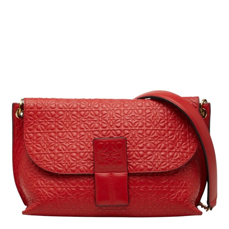 Loewe Avenue Repeat Anagram Chain Shoulder Bag Red Leather