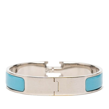 Hermes Click PM Logo Enamel Bracelet Bangle Silver Blue Metal — view 3