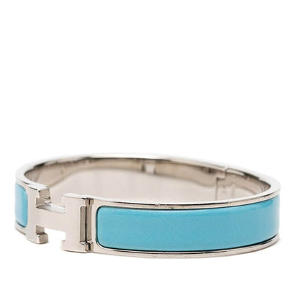 Hermes Click PM Logo Enamel Bracelet Bangle Silver Blue Metal — view 2