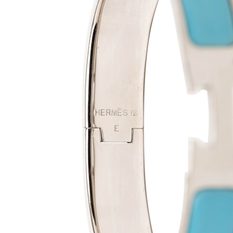 Hermes Click PM Logo Enamel Bracelet Bangle Silver Blue Metal — view 4