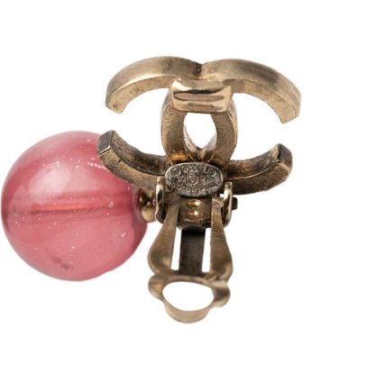 Chanel CC Logo Swing Earrings 10 Gold Pink Metal Plastic — view 3