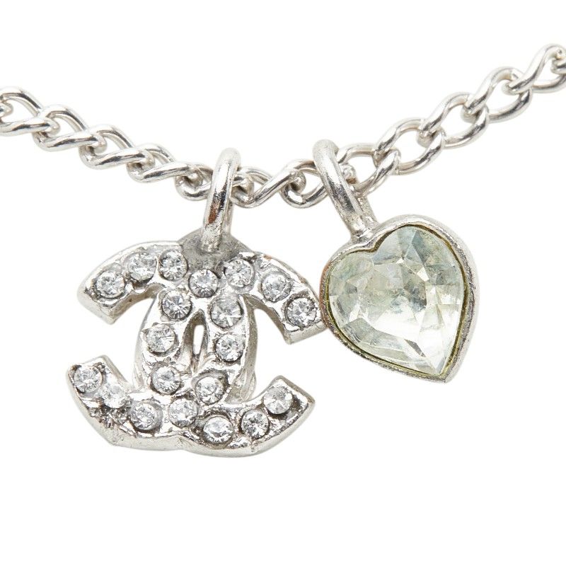 Chanel CC Logo Heart Pendant 08c Silver Metal Rhinestone — view 2