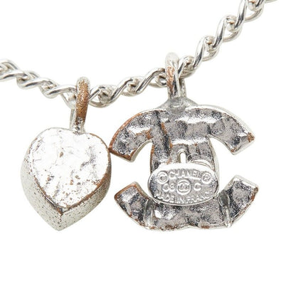 Chanel CC Logo Heart Pendant 08c Silver Metal Rhinestone — view 3