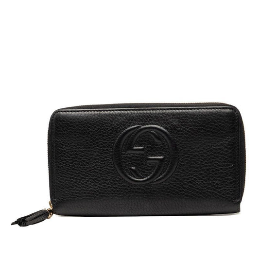 Gucci Interlocking Soho Tassel Zip Around Wallet Black Leather
