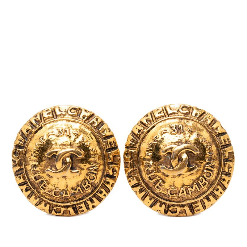 Chanel CC Logo 31 Rue Cambon Paris Earrings Gold Plated