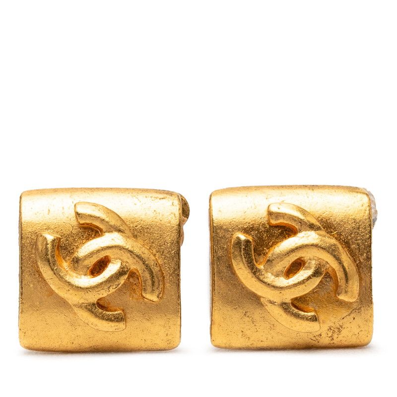 Chanel CC Logo Vintage Earrings Gold Plated