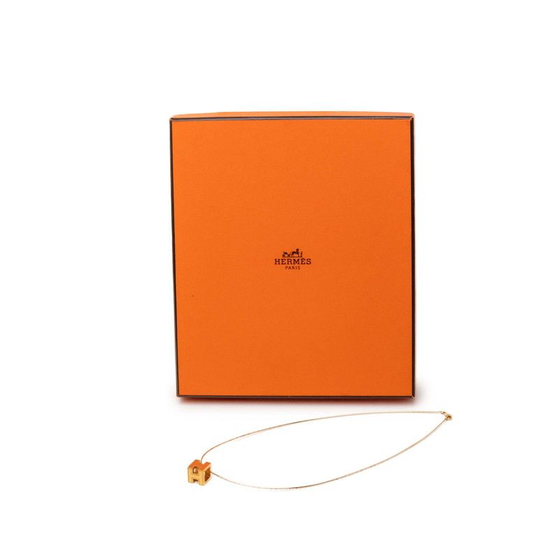 Hermes Cage de Ash Cube Necklace Gold Orange Plated Enamel — view 8
