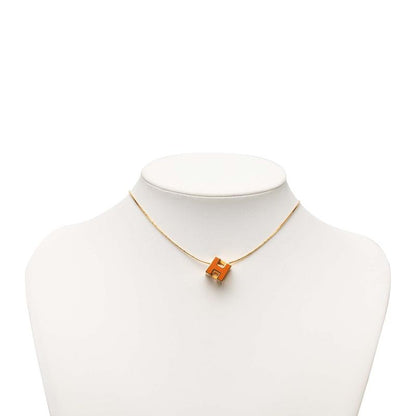 Hermes Cage de Ash Cube Necklace Gold Orange Plated Enamel — view 7
