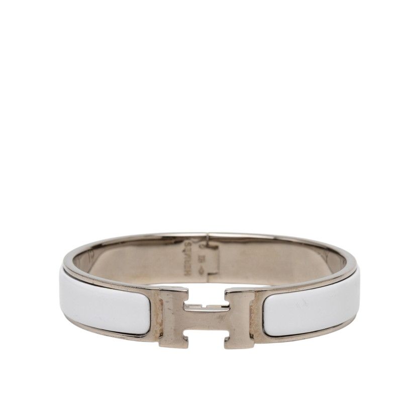 Hermes Click PM Bracelet Silver White Metal Enamel