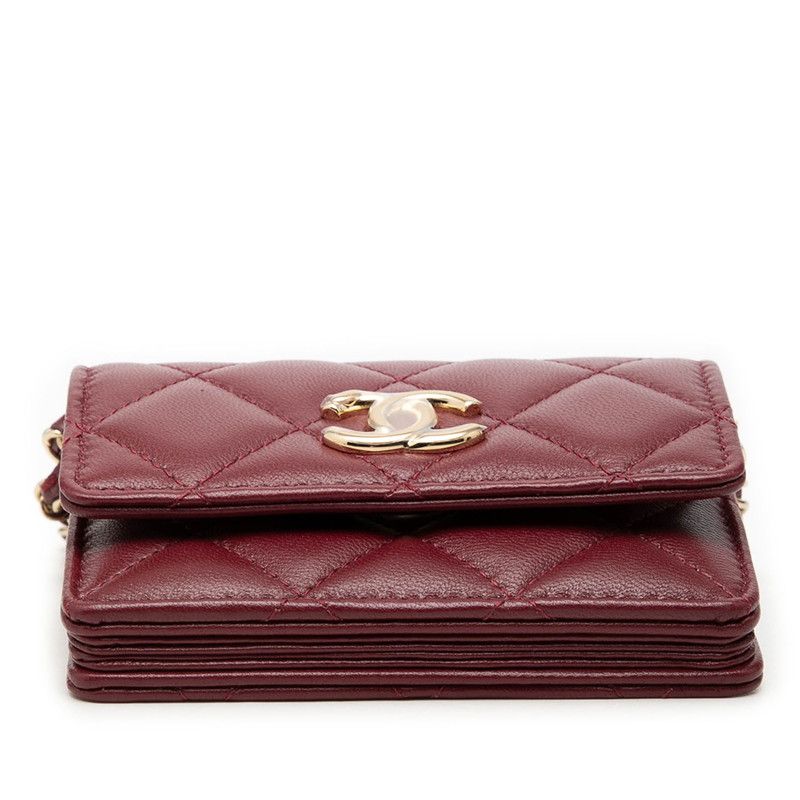 Chanel CC Logo Quilted Chain Mini Shoulder Bag Wallet Bordeaux Lambskin — view 3