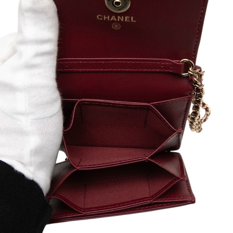 Chanel CC Logo Quilted Chain Mini Shoulder Bag Wallet Bordeaux Lambskin — view 4