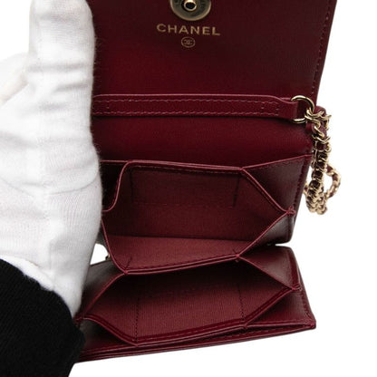 Chanel CC Logo Quilted Chain Mini Shoulder Bag Wallet Bordeaux Lambskin — view 4
