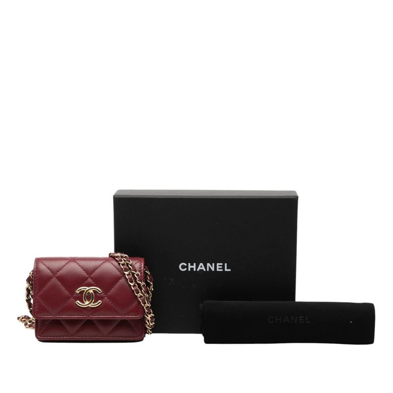 Chanel CC Logo Quilted Chain Mini Shoulder Bag Wallet Bordeaux Lambskin — view 7
