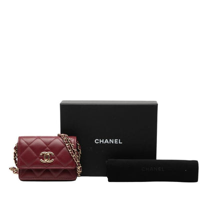 Chanel CC Logo Quilted Chain Mini Shoulder Bag Wallet Bordeaux Lambskin — view 7