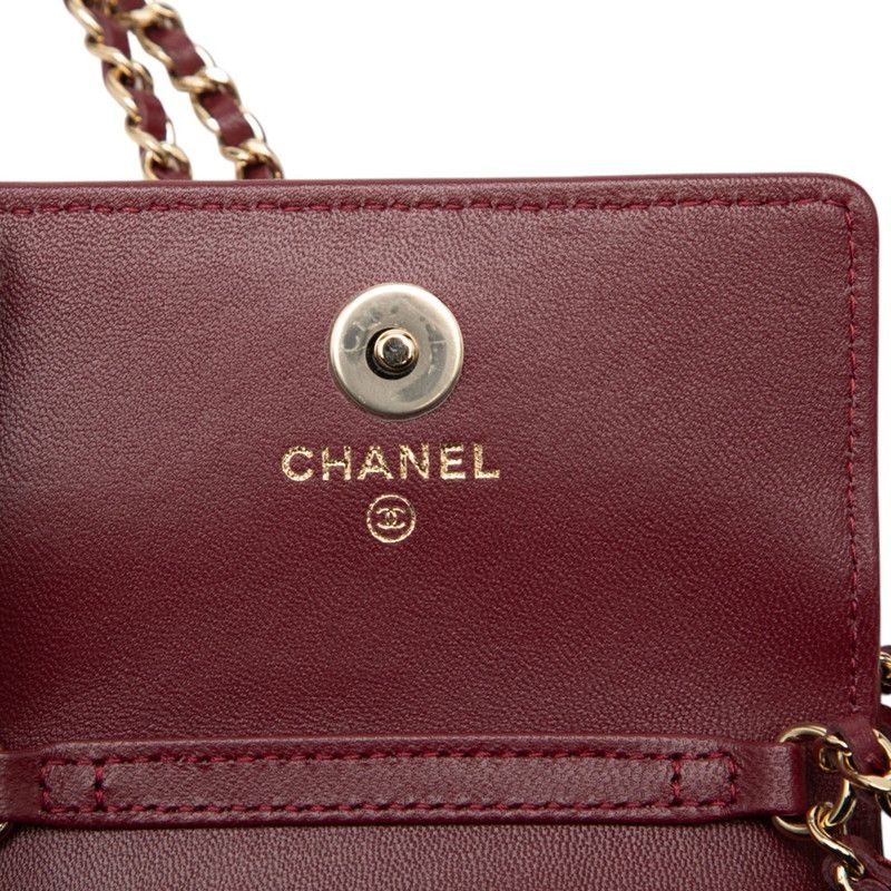 Chanel CC Logo Quilted Chain Mini Shoulder Bag Wallet Bordeaux Lambskin — view 5