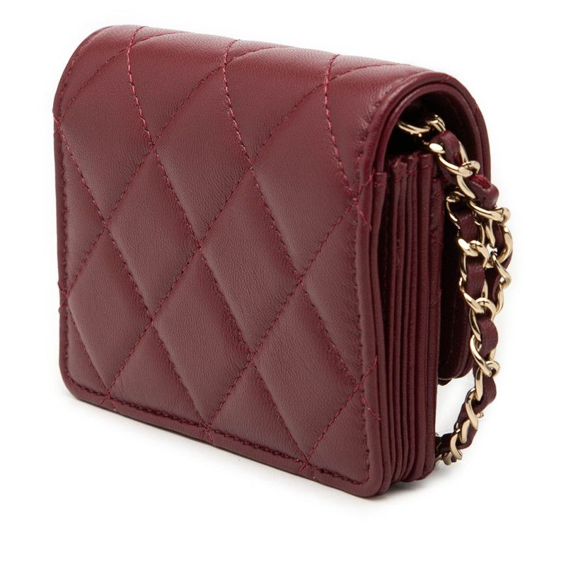 Chanel CC Logo Quilted Chain Mini Shoulder Bag Wallet Bordeaux Lambskin — view 2