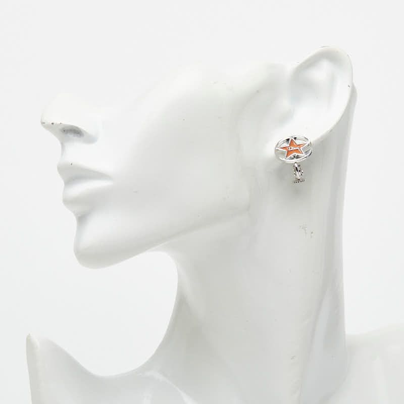 Dior Logo Star Motif Earrings Silver Orange Metal — view 4