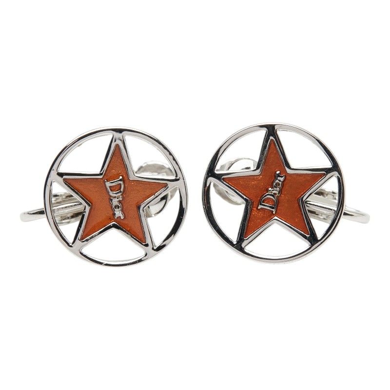 Dior Logo Star Motif Earrings Silver Orange Metal — view 2