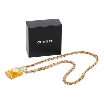 Chanel Allure Perfume Bottle Chain Necklace Gold Plated Leather — view 6