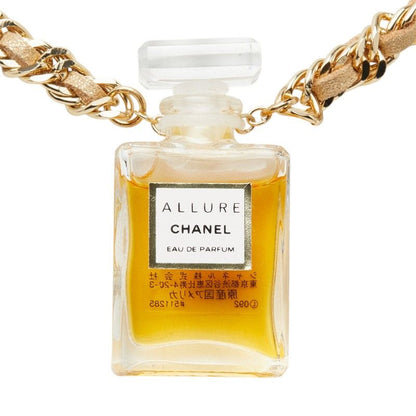 Chanel Allure Perfume Bottle Chain Necklace Gold Plated Leather