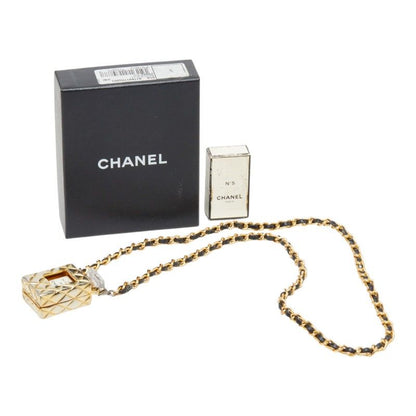 Chanel Perfume Bottle Chain Pendant Quilted Case Gold Black Plated — view 6