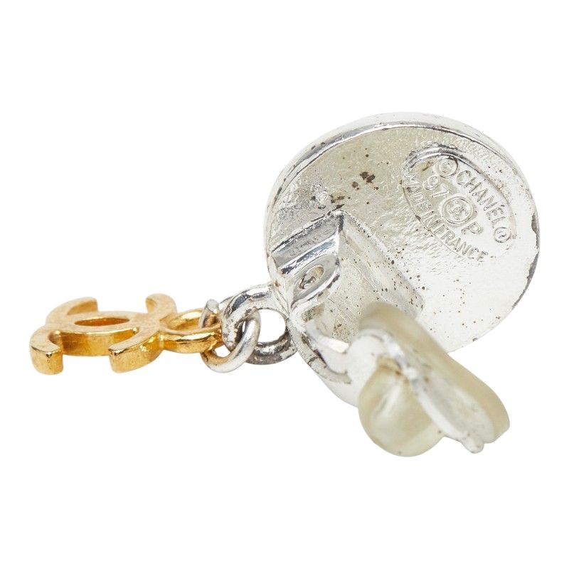 Chanel CC Logo Medallion Vintage Earrings Single Silver Gold Metal Plated — view 3