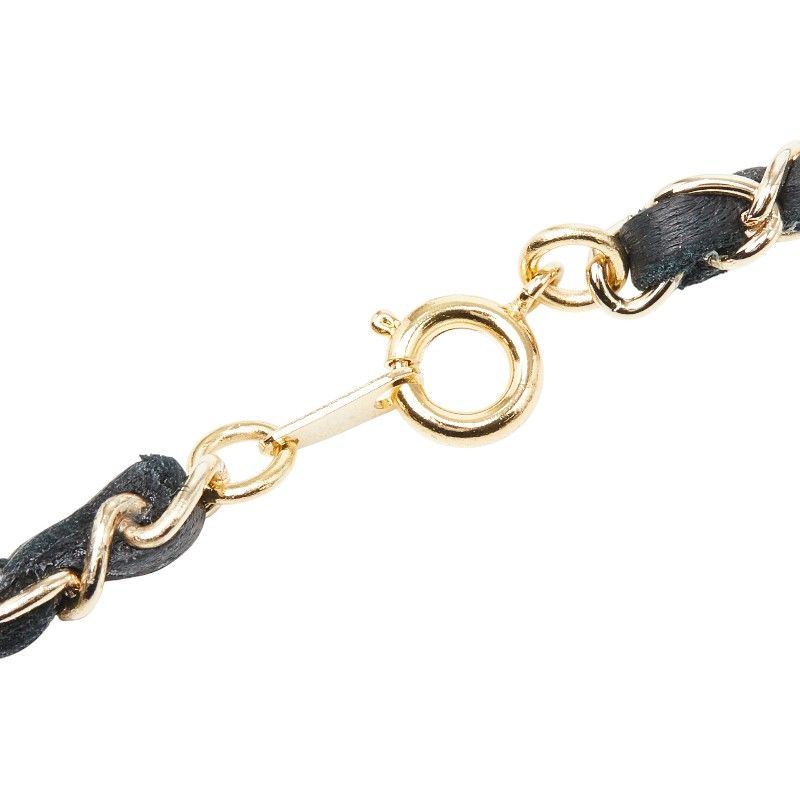 Chanel Perfume Bottle Chain Necklace Gold Black Plated Leather — view 4