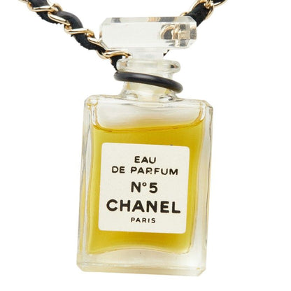 Chanel Perfume Bottle Chain Necklace Gold Black Plated Leather — view 2