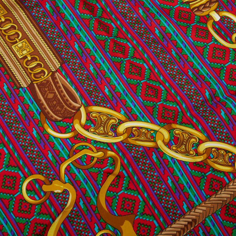 Celine Chain Motif Scarf Green Multicolor Silk — view 2